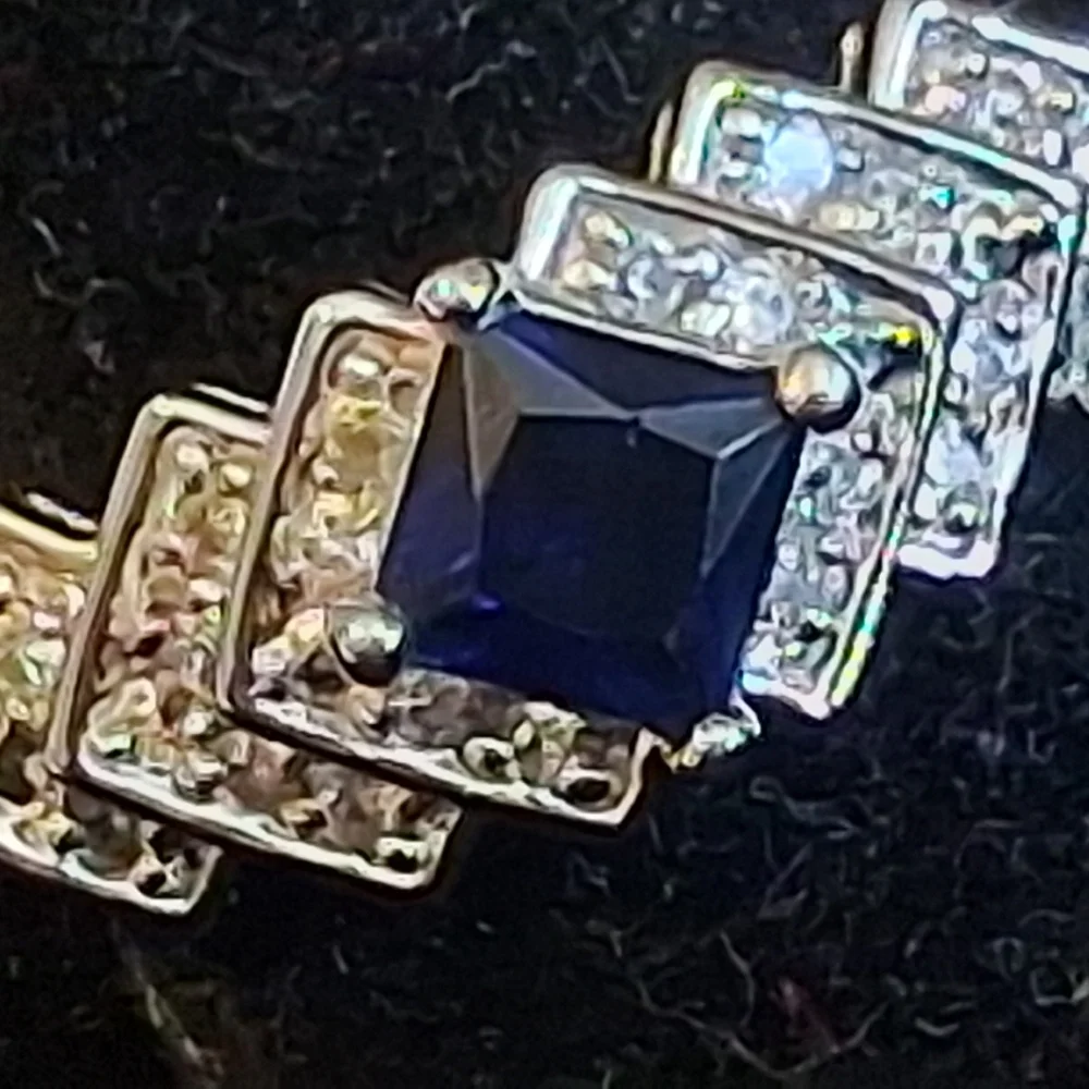 Sterling Silver Women's Ring With Faux Sapphire And Diamonds Size 10 3/4
